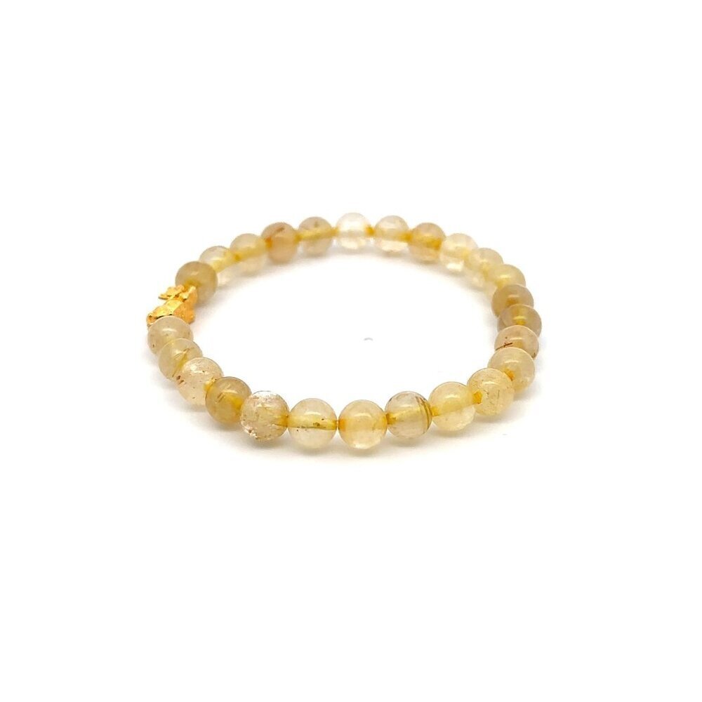 18K Gold Dragon Pixiu Piyao Lucky Charm Bracelet Gemstones Rutilated Quartz 6mm - Picture 5 of 5